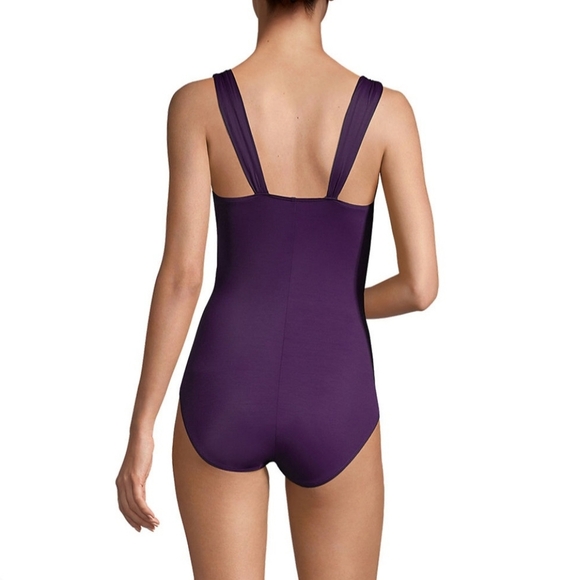 Lands' End Slendersuit Grecian Low Leg One Piece Swimsuit Blackberry 517227 - Picture 2 of 16